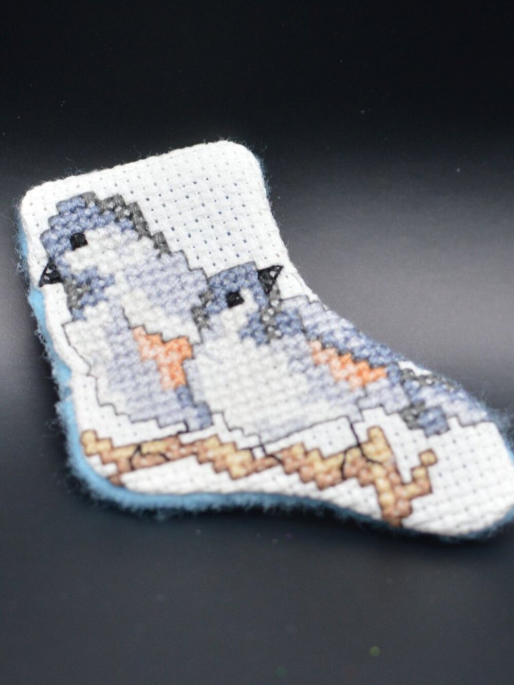 Cross Stitch Homemade Stocking Ornament - Birds
